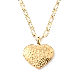 Настоящее золото 14K Ионное покрытие (ip) 304 текстурированная подвеска в форме сердца из нержавеющей стали, цепочка-скрепка для женщин, реальный 14 k позолоченный, 15.24 дюйм (38.7 см)