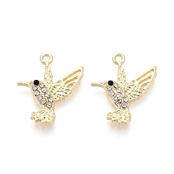 Light Gold Подвески из сплава и хрустальных страз, амулеты птиц, золотой свет, 24x19.5x3 мм, отверстие : 1.6 мм