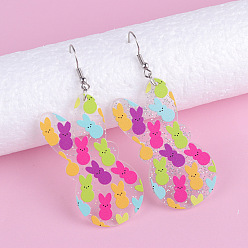 Кролик Подвески из акрила с пасхальным принтом, платина, кролик, 77x28 мм