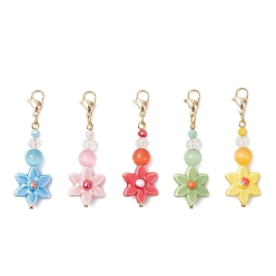 (52) Непрозрачная лаванда 5 шт. цветочные лэмпворки ручной работы и подвески «кошачий глаз», с 304 из нержавеющей стали Lobster Claw застежками, разноцветные, 50 мм