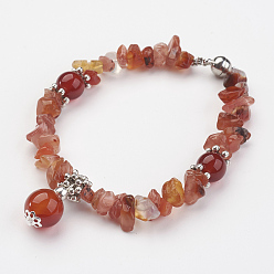 Karneol Armbänder aus natürlichen Karneolperlen (gefärbt und erhitzt)., mit Messing-Magnetverschluss, 7-1/8 Zoll (18 cm)