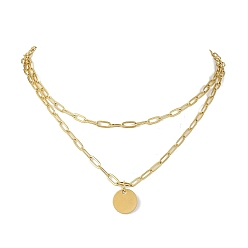 Золотой 304 колье из нержавеющей стали, плоские круглые ожерелья шкентеля для женщин, золотые, 16.26 дюйм (41.3 см)