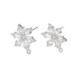 Платина Фурнитура для сережек-гвоздиков из латуни с микропаве из прозрачных кубических цирконий, без свинца, без кадмии и без никеля, с петлей, платина, 18x14 мм, отверстие : 1 мм, штифты : 11.5x0.9 мм