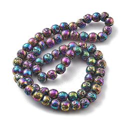 (966) Внутренний цвет Кристалл / Лиловато-лиловый на подкладке Гальванические бусины из натуральной лавы, круглые, с покрытием цвета радуги, 6 мм, отверстие : 1.2 мм, около 69 шт / нитка, 16.14'' (41 см)
