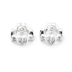 Серебро Латунные микро проложить Цирконий Европейский бисером, кольцо с сердцем, серебряные, 8x4 мм, отверстие : 4.8 мм