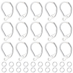 Посеребрённый 20шт 2 стиль латунные серьги с застежкой-молнией с петлей, с латунными соединительными кольцами с покрытием стойки 20шт., 925 серебро покрытием, 15.6x10x2 мм, отверстие : 1.4 мм