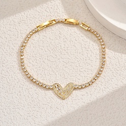 Сердце Элегантные латунные браслеты с подвесками, латунные браслеты для тенниса с прозрачными кубическими цирконами для женщин, сердце, внутренний диаметр: 7-7/8 дюйм (20 см)