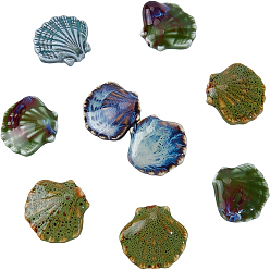 (52) Непрозрачная лаванда 12шт 4 цвета фарфоровые бусины ручной работы, фантазии античного стекла фарфора, формы раковины, разноцветные, 25~27x27~29.5x10.5~12 мм, отверстие : 2 мм, 3 шт / цвет