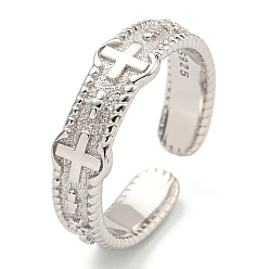 Платина Кольцо-манжета из стерлингового серебра с родиевым покрытием, устойчивое к потускнению, перекрестные открытые кольца для женщин и мужчин, платина, регулируемый