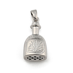 Платина Латунные подвески, бутылка текилы, без свинца и без кадмия, долговечный, платина, 21x10.5x7 мм, отверстие : 4.5x2.5 мм