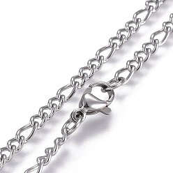 Stainless Steel Color Non-Tarnish 304 Stainless Steel Figaro Chain Necklaces, with Lobster Claw Clasps, Stainless Steel Color, 17.9 inch(45.5cm)