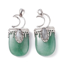 Зеленый Авантюрин Естественный зеленый авантюрин подвески, с латунной фурнитурой , овальные, платина, 44~46x20~21x16~17 мм, отверстие : 5x7 мм