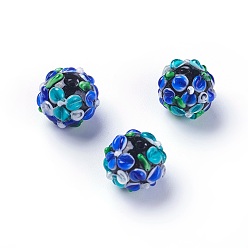 Royal Blue Handmade Bumpy Lampwork Beads, Round, Royal Blue, 14~15mm, Hole: 1.5~1.6mm