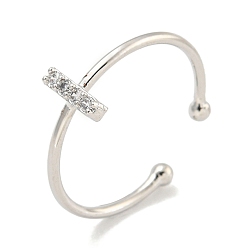 Letter I Латунные открытые манжеты для женщин, с кубического циркония, без кадмия и без свинца, долговечный, буквы, Буква "i", внутренний диаметр: 17.5 мм, Письмо: 7.5x2 мм