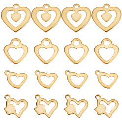Настоящее золото 24K 48 шт 4 стиль 201 подвески из нержавеющей стали, полый, сердце, реальный 24 k позолоченный, 8.5~13x7.5~13x0.9~1 мм, отверстие : 1.2~2.4 мм, 12 шт / стиль