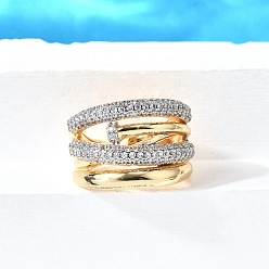 Real Gold Plated & Real Platinum Plated Регулируемые манжетные кольца с микропаве из кубического циркония из латуни, без кадмия и без свинца, настоящее золото и платина, 16 мм, внутренний диаметр: регулируемый