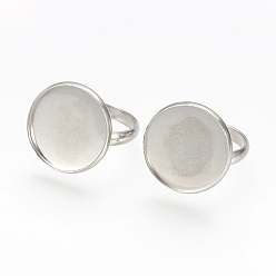 Нержавеющая Сталь Цвет Устойчивые к потускнению регулируемые 304 кольца для пальцев из нержавеющей стали, латунная фурнитура платформы для кольца, плоско-круглые, цвет нержавеющей стали, лоток : 18 мм, внутренний диаметр: 17 мм