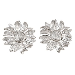 Stainless Steel Color 304 Stainless Steel Pendants, Sunflower Charms, Stainless Steel Color, 37x34.5x3.5mm, Hole: 1.2mm