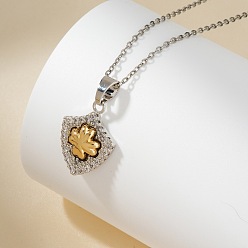 Клевер Элегантные латунные подвески с микропаве из прозрачных кубических цирконий, идеальный подарок для девочек, золотые, щит с клевером, 15.75 дюйм (40 см)