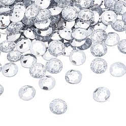 Silver Spray Painted Transparent Acrylic Button, Faceted, Mixed Dyed and Undyed, 2-hole, Flat Round, Silver, 18x5mm, Hole: 2mm, 300pcs/box