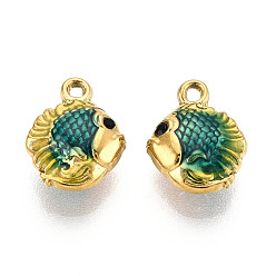 Темный Голубой Ионное покрытие (ip) 304 брелоки из нержавеющей стали с эмалью, рыба, со стразами, без свинца и без кадмия, реальный 18 k позолоченный, темные голубые, 12x9.5x4.5 мм, отверстие : 1.2 мм