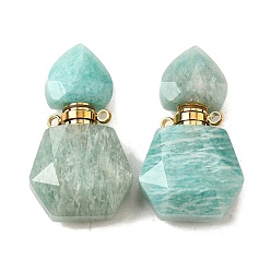 Амазонит Кулоны для духов из натурального амазонита, с 304 фурнитурой из нержавеющей стали, граненые, шестиугольные подвески для бутылок, золотые, 28~29.5x16~17x7~8 мм, отверстие : 1.4 мм