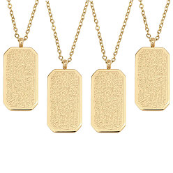 Golden 4Pcs Stainless Steel Embossed Rectangle Tag Pendant Necklaces, Golden, 17.72 inch(45cm)