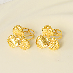 Золотой Стильный 304 манжета из нержавеющей стали в форме клевера для женщин, регулируемое открывающееся кольцо, золотые, 23 мм, внутренний диаметр: 17 мм