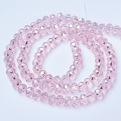 Pink Electroplate Glass Beads Strands, AB Color Plated, Faceted, Rondelle, Pink, 3x2mm, Hole: 0.8mm, about 165~169pcs/strand, 15~16 inch(38~40cm)