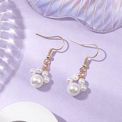 Белый Круглые жемчужные бусины-подвески серьги, с 304 крючками для сережек из нержавеющей стали и серьгами из латунной проволоки, белые, 37x14 мм