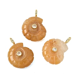 Топаз Нефрит Резные подвески из натурального топаза и нефрита, Подвески в форме раковины с латунными микропаве из прозрачных кубических цирконий., золотые, стойки покрытие, 34x25~26x10 мм, отверстие : 3.5 мм