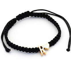 Letter R Браслеты из плетеных бусин из сплава, Браслеты из хлопкового шнура, плетеные для пары., сердце и алфавит, чёрные, золотые, Буква R, 6.30~11.81 дюйм (16~30 см)