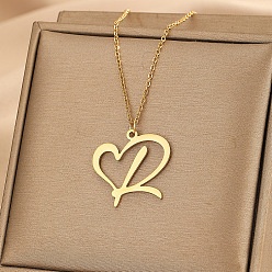Letter R 304 ожерелья с подвеской в форме сердца из нержавеющей стали для женщин и мужчин, золотые, Буква R, 15.75~17.72 дюйм (40~45 см)