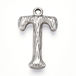 Letter T 304 подвески из нержавеющей стали, письмо амулеты, Письмо T, 23x14x3 мм, отверстие : 1.6 мм