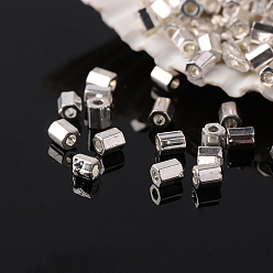 Silver Plated FGB Grade A Glass Seed Beads, Hexagon(Two Cut), Metallic Colours, Silver Plated, 2x2mm, Hole: 0.5mm, about 42452pcs/pound