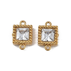 Прозрачный Ионное покрытие (ip) 304 подвески-шармы из нержавеющей стали с квадратными звеньями из кубического циркония, реальный 18 k позолоченный, прозрачные, 9.5x6.5x3 мм, отверстие : 0.9 мм