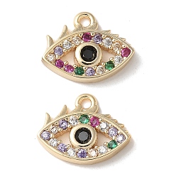 Настоящее золото 18K Латунные микропаве прозрачные подвески с фианитом, Очарование глаз, без кадмия и без свинца, долговечный, стойки покрытие, реальный 18 k позолоченный, 10x12x2 мм, отверстие : 1 мм