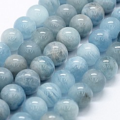 Aquamarine Natural Aquamarine Bead Strands, Round, 10.5~11mm, Hole: 1mm, about 37pcs/strand, 15.5 inch