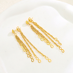 Настоящее золото 18K Серьги-гвоздики с кисточками в форме бесконечности из латуни, цепочка-оберег, реальный 18 k позолоченный, 80 мм