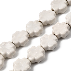 Белый Фарфора ручной работы бисер нитей, клевер, яркие глазированный фарфор, белые, 11~12.5x11~12x4.5~5 мм, отверстие : 1.4 мм, около 35 шт / нитка, 15.55'' (39.5 см)