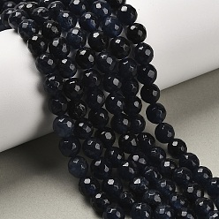 Прусский Синий Натуральный белый нефритовый шарик нити, окрашенные, граненые, круглые, берлинская лазурь, 8~9 мм, отверстие : 1 мм, около 46 шт / нитка, 14.76~14.96 дюйм (37.5~38 см)