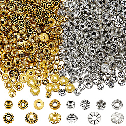 Античный Серебрянный & Античный Золотой 700 шт 14 стили бусины из сплава в тибетском стиле, железные хрустальные бусины-разделители со стразами, разнообразные, старинное серебро и античный золотой, 5~8x6~8x1.5~6.5 мм, отверстие : 1~3.5 мм, 50 шт / стиль
