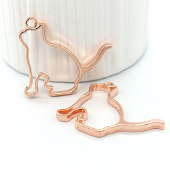 Розовое Золото Подвески в форме кошки с открытой спиной из сплава, для diy уф смолы, эпоксидная смола, Прессованные цветочные украшения, розовое золото , 42x37x3.5 мм