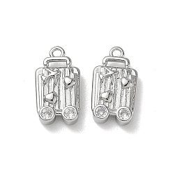 Platine Pendentifs en laiton zircon cubique transparent, bagages avec breloques avion et cœur, platine, 16x9x4mm, Trou: 1.4mm