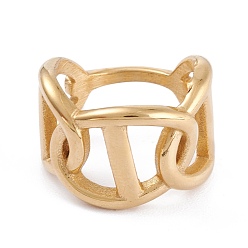Golden Ion Plating(IP) Unisex 304 Stainless Steel Finger Rings, Wide Band Rings, Curb Chain Shape, Golden, Size 7, 2~14.5mm, Inner Diameter: 17.4mm