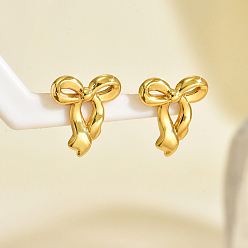 Bowknot Серьги шпилька нержавеющая сталь, реальный 18 k позолоченный, бантом, 19 мм