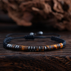 Смешанные камни Браслеты из бусин из натурального тигрового глаза и синтетического магнитного гематита для мужчин и женщин, колонка, внутренний диаметр: 11 дюйм (28 см)