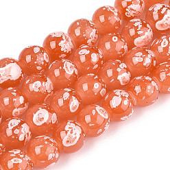 Коралловый Выпечка краска бисер пряди, круглые, коралл, 10~10.5 мм, отверстие : 1.2~1.5 мм, около 83~84 шт / нитка, 30.71~30.91 дюйм (78~78.5 см)
