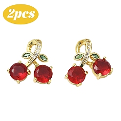 Настоящее золото 18K 2 кулоны из латуни с микрочастицами и кубическим цирконием., вишня, реальный 18 k позолоченный, 15x14.5x4.5 мм, отверстие : 4x3 мм