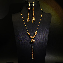 Золотой Ожерелья с подвесками-кисточками из круглых бусин и латуни и комплекты серег-колец, золотые, 500 мм
